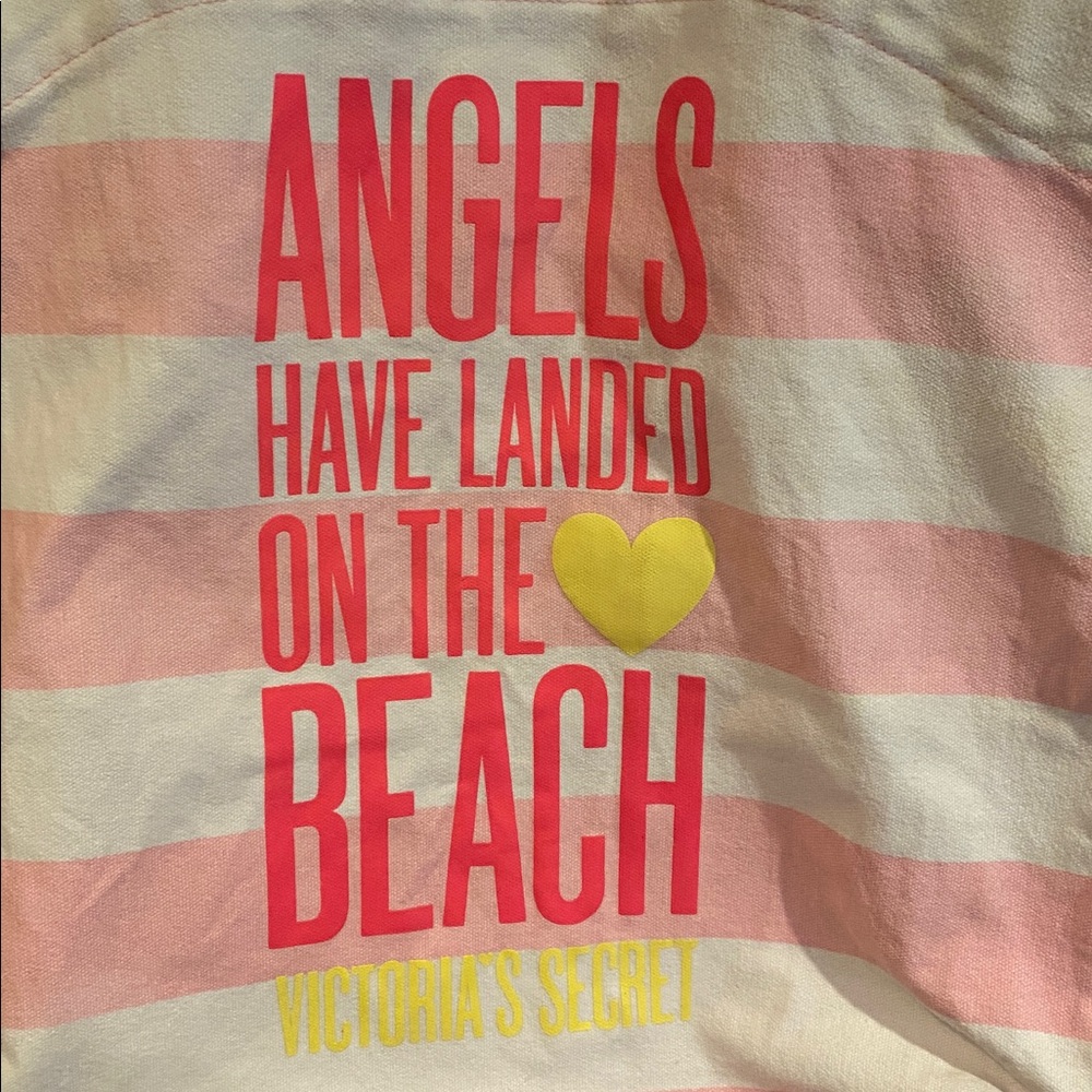 Victoria's Secret Pink and White Tote with Tan Straps - Picture 3 of 6